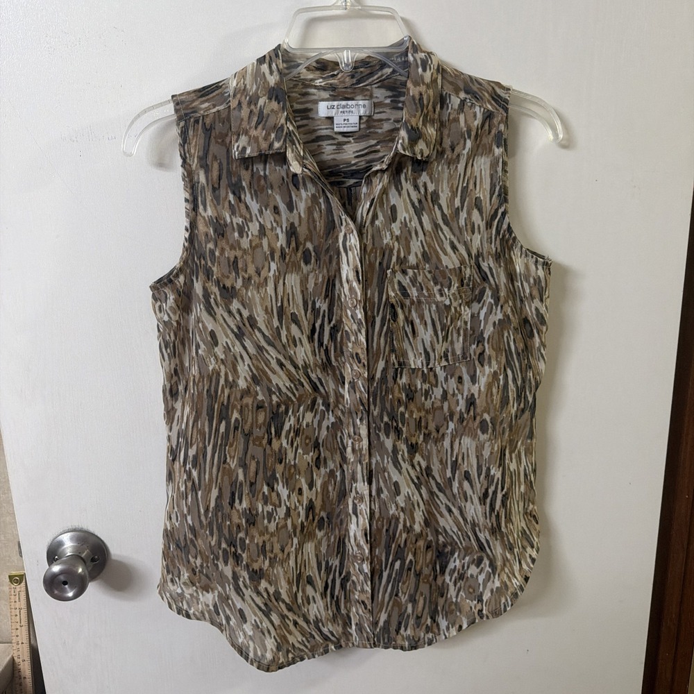 LIZ CLAIBORNE Women's Thin See Through Twinset Collar Tank Top Pocket Size PS